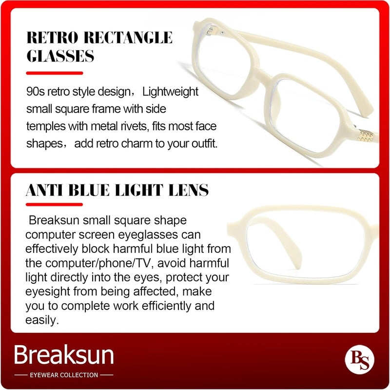 Breaksun نظارات مستطيلة عتيقة للنساء والرجال نظارات زرقاء صغيرة لحجب الضوء الأزرق نظارات عتيقة - Image 4